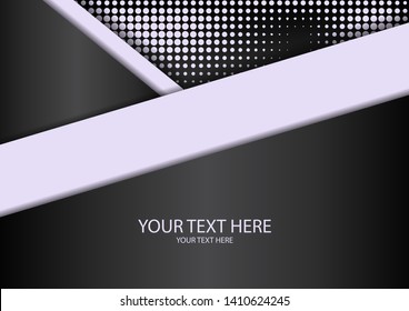 Bright halftone dots and colored inclined ribbons stripes on a dark background. Luxury poster background template. 3d advertising modern graphic design. Vector illustration