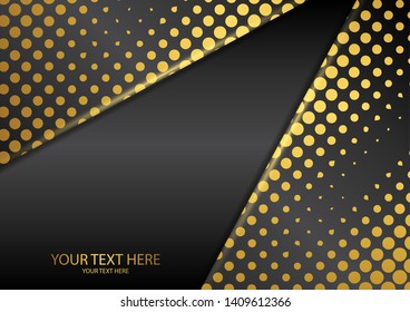 Bright halftone dots on a dark background. Luxury poster background template. 3d advertising modern graphic design. Vector illustration