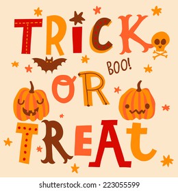 Bright Halloween card in vector. Cute trick or treat background in cartoon style