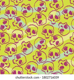 Bright halloween skulls seamless vector pattern. Poison and death themed surface print design for fabrics, textiles, stationery, scrapbook and packaging.