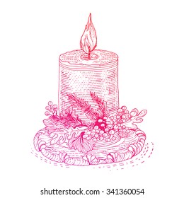 Bright hand drawn candle for gift design. Vector vintage engraving. Sketch decorative element.