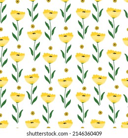 Bright hand drawn flower seamless pattern, digital repeating background for fabric, textile, wallpaper, wrapping paper, fashion