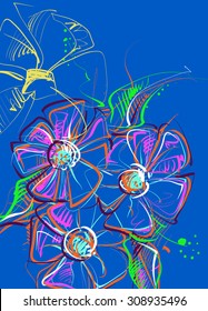 Bright hand drawn flowers. Vector illustration EPS10
