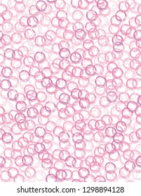 Bright Hand Drawn Irregular Circles Vector Pattern. Pink Sketched Wheels on a White Background. Pastel Color Simple Abstract Design. Pink Abstract Sketched Rings. Messy Chain.