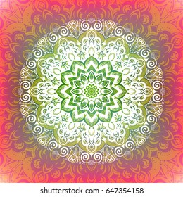 Bright  hand drawn mandala ornament.Mehndi, henna pattern. Can be used for textiles, printing on phone, yoga Mat, coloring.