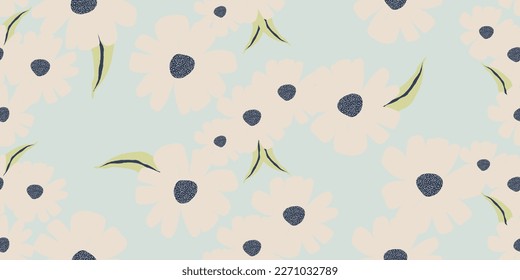 Bright hand drawn minimalist flower print. Modern botanical pattern. Fashionable template for design. 