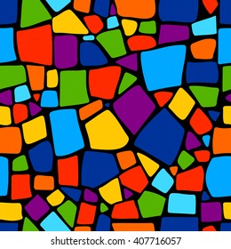 Bright hand drawn mosaic seamless pattern. Ceramic tile texture. Design element for postcard, invitation. Easy to recolor. 
