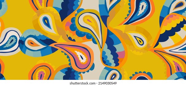 Bright hand drawn paisley ornament pattern. Abstract trendy ethnic style. Fashionable vector template for your design. 
