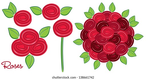 Bright hand drawn rose set in vector format.