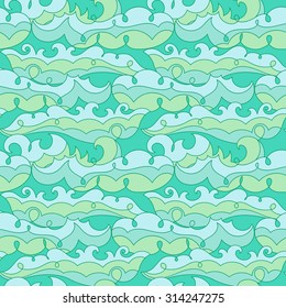 Bright hand drawn sea waves background. Vector abstract seamless pattern.