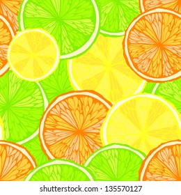 Bright hand drawn seamless background with oranges, lemons and limes. Eps10
