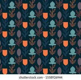 bright hand drawn seamless pattern with doodle floral shapes