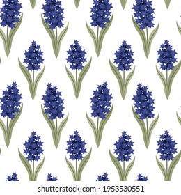 bright hand drawn spring floral seamless pattern with hyacinths in the garden