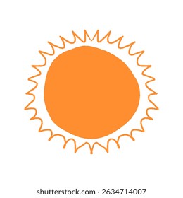 Bright hand drawn sun. Summer design element.