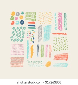 bright Hand Drawn textures made with ink. Vector. Isolated.