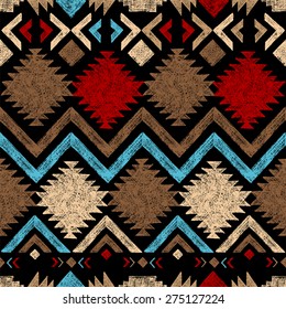 Bright hand drawn tribal seamless pattern