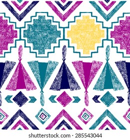 Bright hand drawn tribal seamless pattern