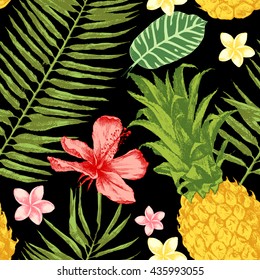 Bright hand drawn tropical seamless pattern.