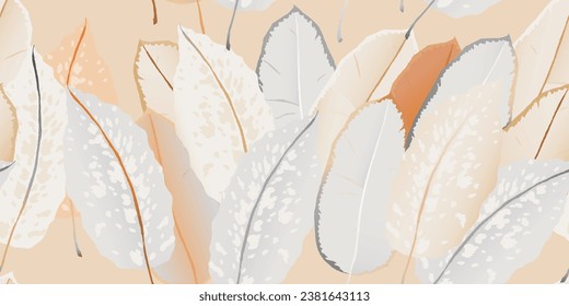 Bright hand drawn unique beautiful leaves pattern. Romantic botanical print. Fashionable template for design. 