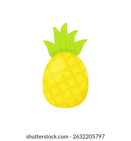 Bright hand drawn vector illustration of a pineapple. Tropical exotic fruit icon. On a whie background. perfect for kids' designs, summer themes, patterns, and healthy food concepts.