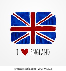 Bright hand drawn watercolor England flag with sample text