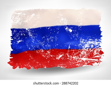 Bright hand drawn watercolor Russia flag with grunge effect. Abstract design vector illustration.Grunge effect can be cleaned easily.