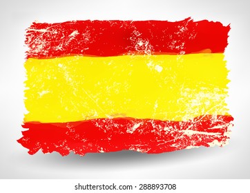 Bright hand drawn watercolor Spain flag with grunge effect. Abstract design vector illustration.Grunge effect can be cleaned easily.