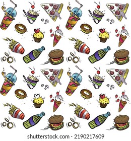 Bright hand rdawn food pattern