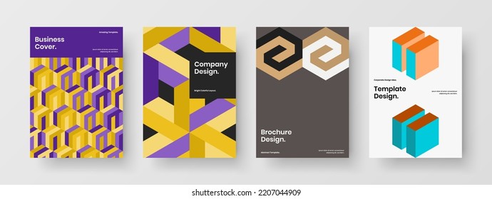 Bright handbill A4 design vector concept set. Amazing mosaic tiles cover template composition.