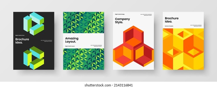 Bright handbill design vector template set. Original mosaic shapes corporate identity concept bundle.