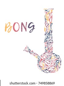 Bright hand-drawn bong and pipe for marijuana