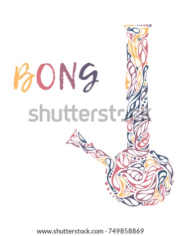 Bright hand-drawn bong and pipe for marijuana