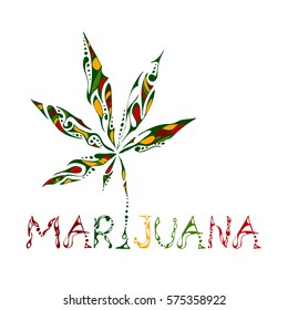 Bright hand-drawn marijuana leaf