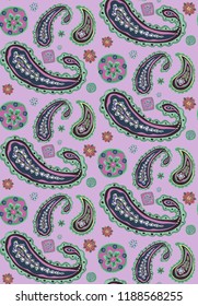 Bright hand-drawn ornament with unusual patterns in cartoon style.The pattern creates a vortex, depth. Modern style for textiles, printing.