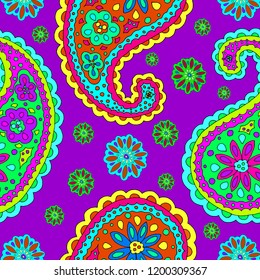 Bright hand-drawn ornament with unusual patterns in cartoon style.The pattern creates a vortex, depth. Modern style for textiles, printing.