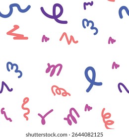 Bright hand-drawn squiggle lines scattered across a white background, creating a seamless and modern abstract design.