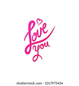 A bright handwritten text Love You for Valentine's Day with a shadow for a wedding, dating and other romantic events. Vector illustration