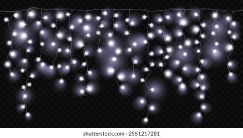 Guirnaldas colgantes brillantes con un resplandor blanco. Guirnalda brillante de la Navidad de la luz del led para el diseño festivo