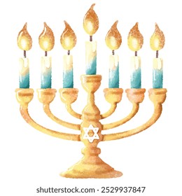 Helle Hanukkah Menorah Illustration mit Goldenen Flammen