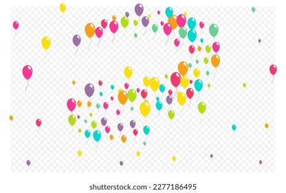 Brillante Feliz Vector de Globo Fondo Transparente. Papel de fondo de balón volador. Pancarta brillante multicolor. Afiche de Baloon divertido con dibujos animados.