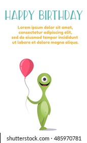 Bright Happy character with colored balls. The flat style. Congratulations on the holiday.Vector concept background