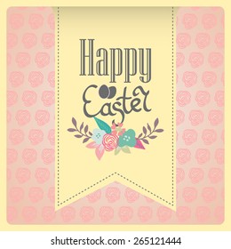 Bright happy easter card in vector. Easter eggs and flowers in cute style.  Postcard with Easter eggs. Happy Easter. Easter greeting card. Easter card design.