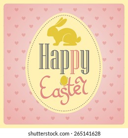 Bright happy easter card in vector. Easter bunny with Postcard with Easter eggs. Happy Easter. Easter greeting card. Easter card design.