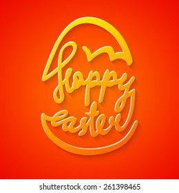 Bright Happy easter lettering in egg. Hand drawn wired design.

