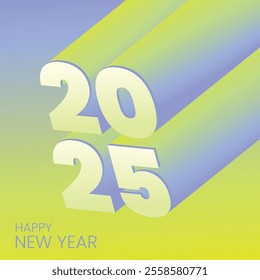 Bright Happy New Year 2025 illustration with bold typography in chartreuse, vista blue, and tomato colors. Perfect for festive greetings, event invites, digital banners, and holiday promotions