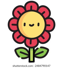 bright happy red flower smiling cute character