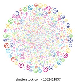 Bright Happy And Sad Smiley decoration cluster. Vector round cluster bang combined from scattered happy and sad smiley symbols. Bright Vector illustration.