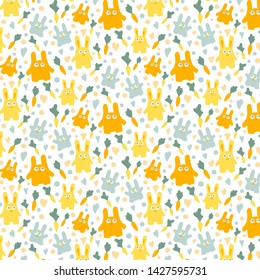 Bright hares with carrots vector pattern illustration