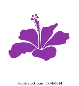 Bright hawaiian design with vector tropical hibiscus icon. Isolated violet on white hibiscus flower. Vector illustration.