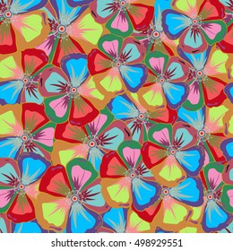 Bright hawaiian seamless pattern with abstract tropical flowers.